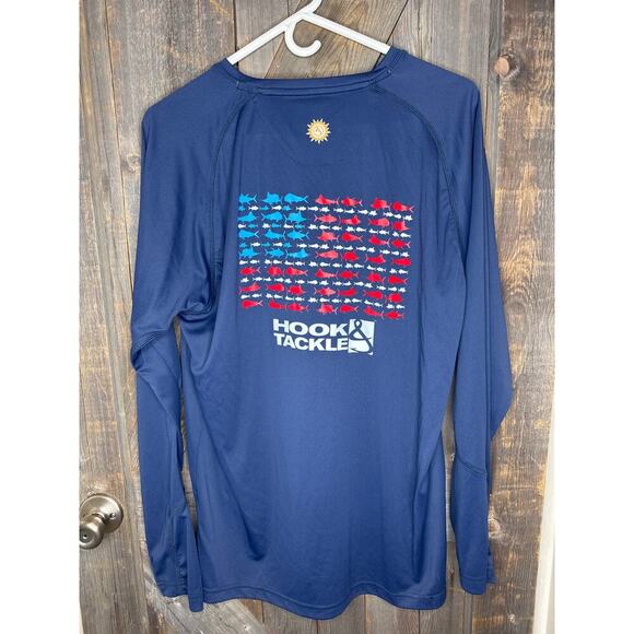 Hook and Tackle Shirt Men’s Large White American Flag Fish Graphic Polyester - Picture 4 of 6